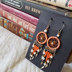 Orange Pumpkin Dream Catcher Earrings